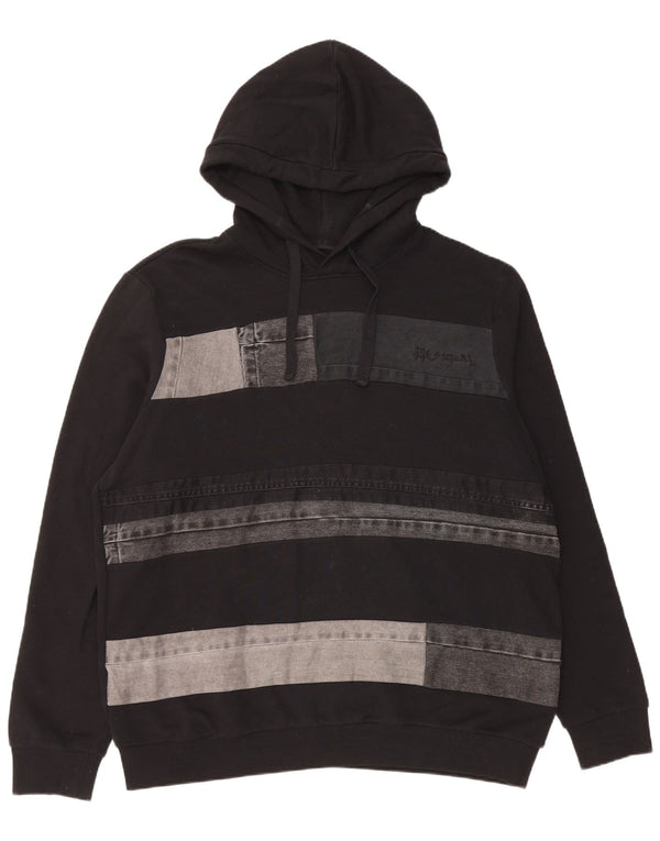 Desigual Mens Hoodie Jumper 2XL Black Colourblock Cotton