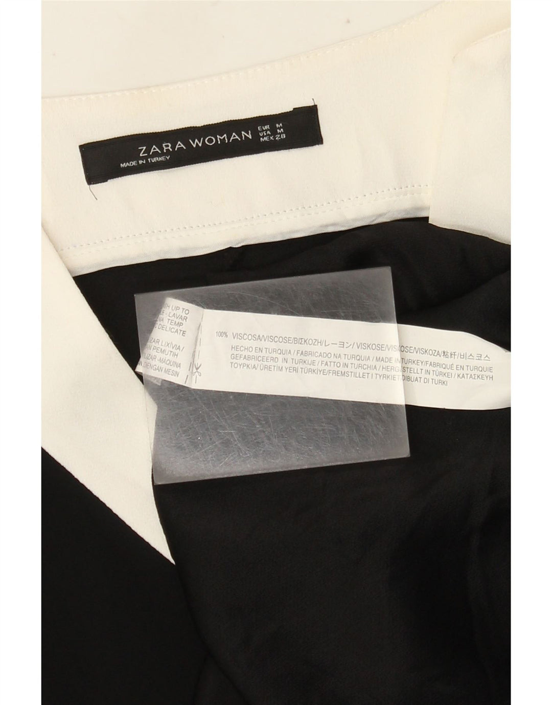 Zara Damen Top Langarm UK 14 Medium Schwarz Colourblock Viskose