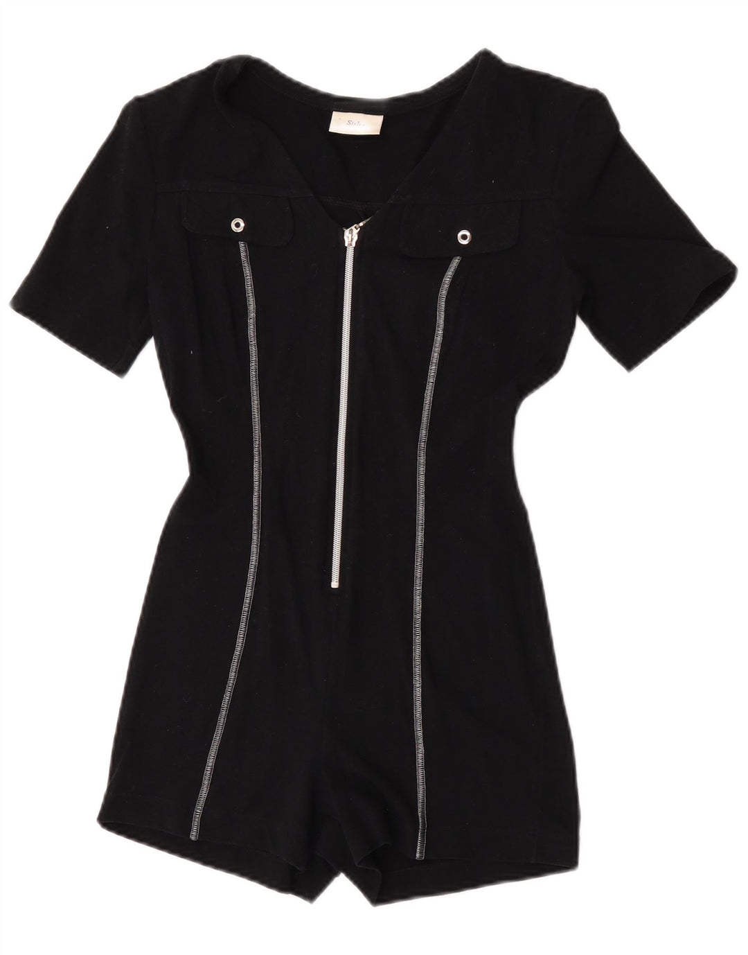 Kurzärmliger Playsuit für Damen von Sisley, UK 12, mittelschwarz, Baumwolle