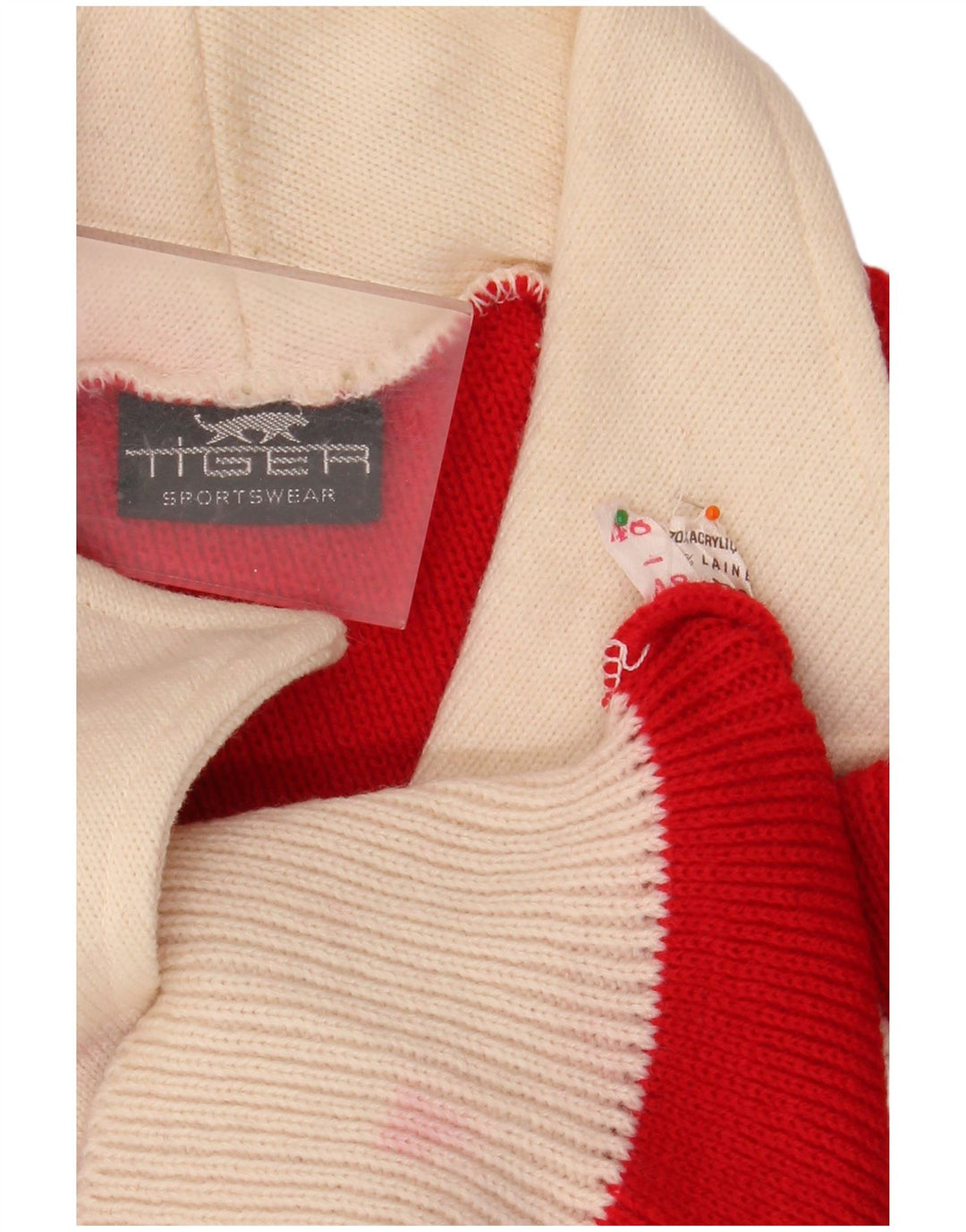 VINTAGE Damen-Pullover mit Rollkragen, Größe 48, XL, rotes Farbblock-Acryl