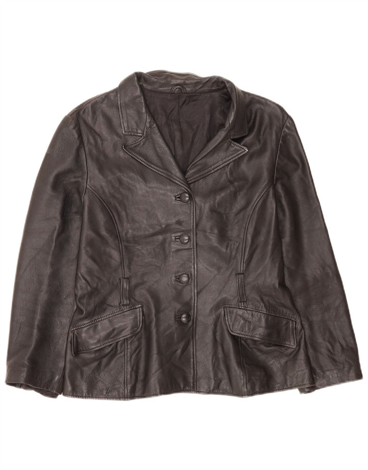 Vintage Damen 4 Knopf Leder Blazer Jacke UK 14 Medium Black Classic
