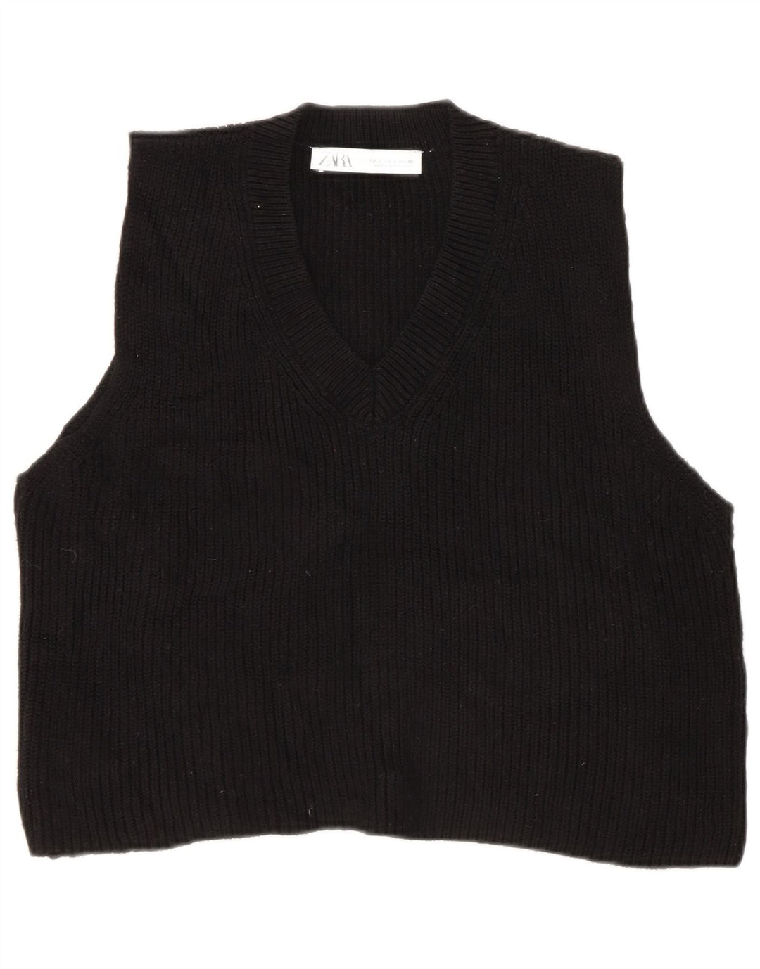 Zara Damen Crop Vest Tank Top UK 10 Small Schwarz
