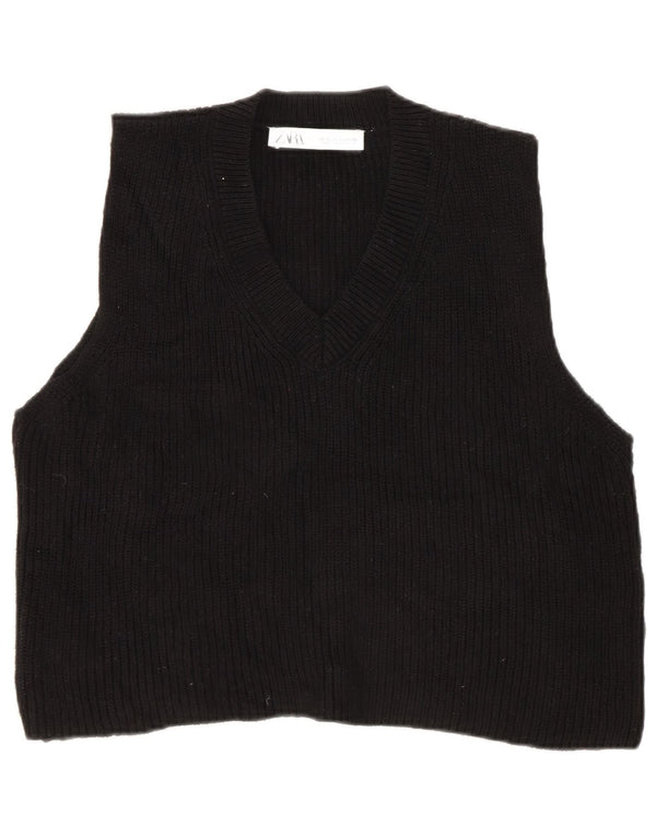 Zara Damen Crop Vest Tank Top UK 10 Small Schwarz