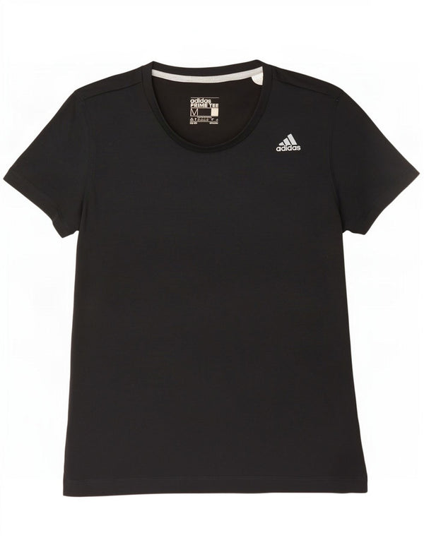 Adidas Damen T-Shirt Top UK 12/14 Medium Schwarz Polyester