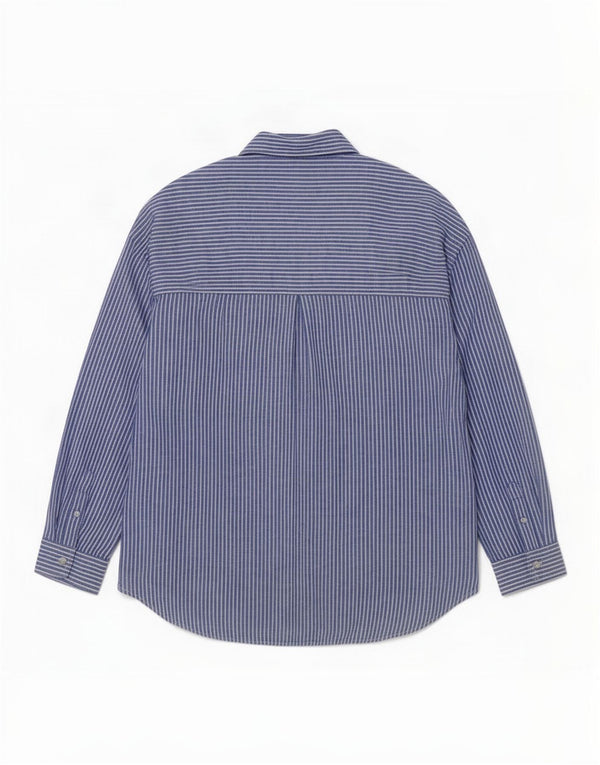 Zara Damen-Oversize-Hemd UK 10 Small Blue Nadelstreifen-Leinen