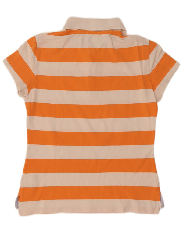 Tommy Hilfiger Damen Slim Fit Poloshirt UK 14 Große orange gestreifte Baumwolle