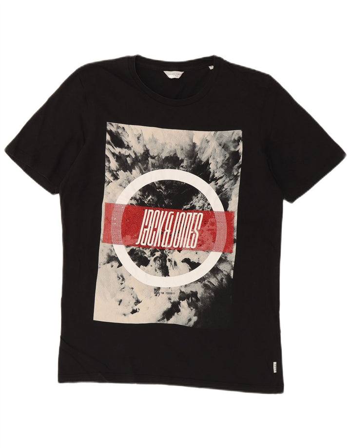 JACK & JONES Herren Grafik-T-Shirt-Oberteil aus mittelschwarzer Baumwolle