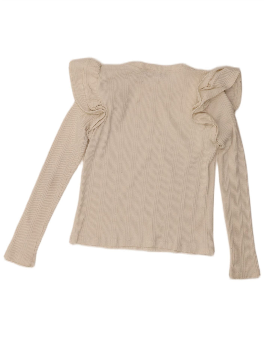 Zara Damen-Oberteil mit Rüschen vorne, langärmlig, UK 10, Größe S, gebrochenes Weiß