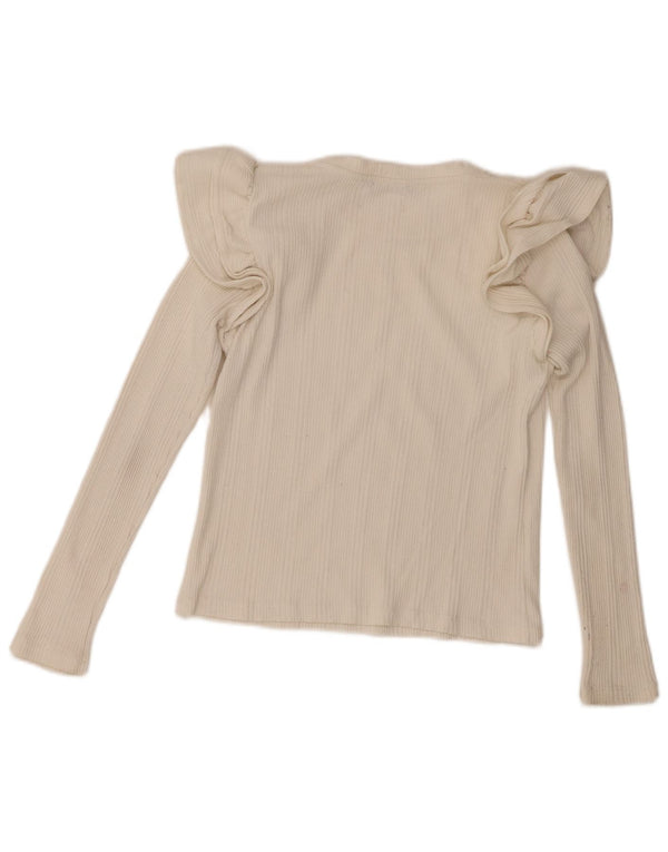 Zara Damen-Oberteil mit Rüschen vorne, langärmlig, UK 10, Größe S, gebrochenes Weiß