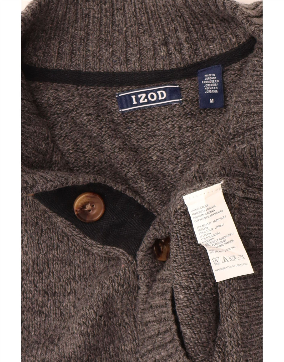 Izod Herren-Pullover mit Knopfkragen, Mittelgrau geflecktes Acryl