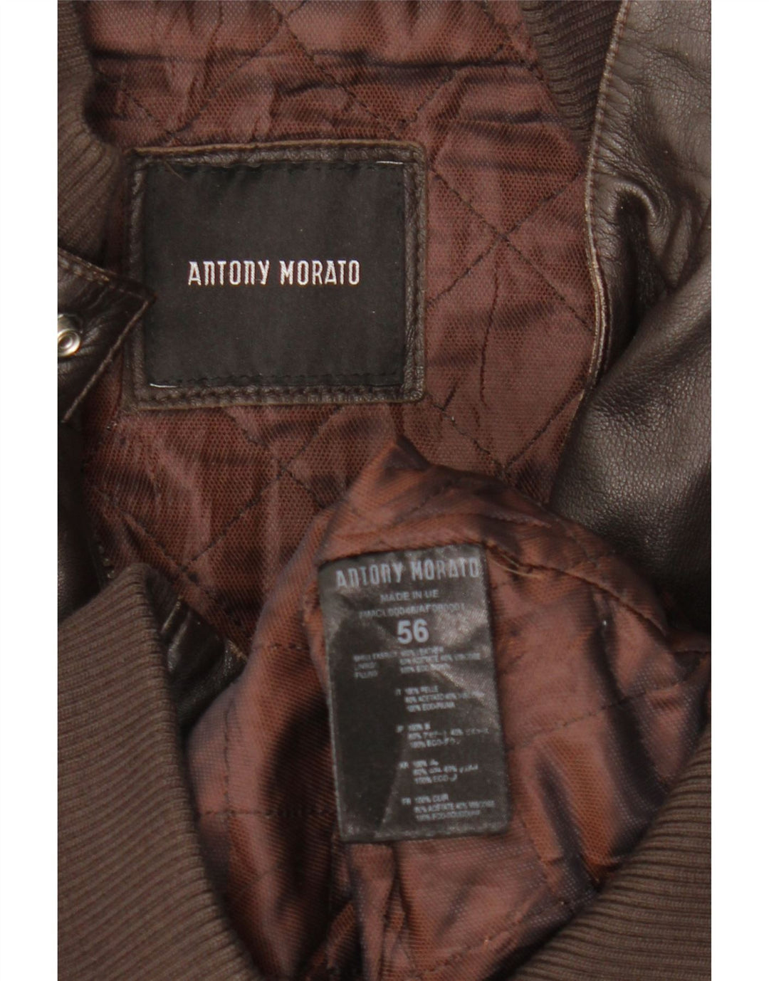 Antony Morato Herren Lederjacke UK 40 Großes braunes Leder
