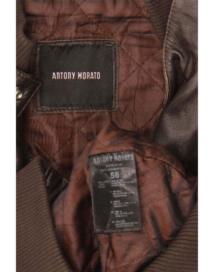 Antony Morato Herren Lederjacke UK 40 Großes braunes Leder