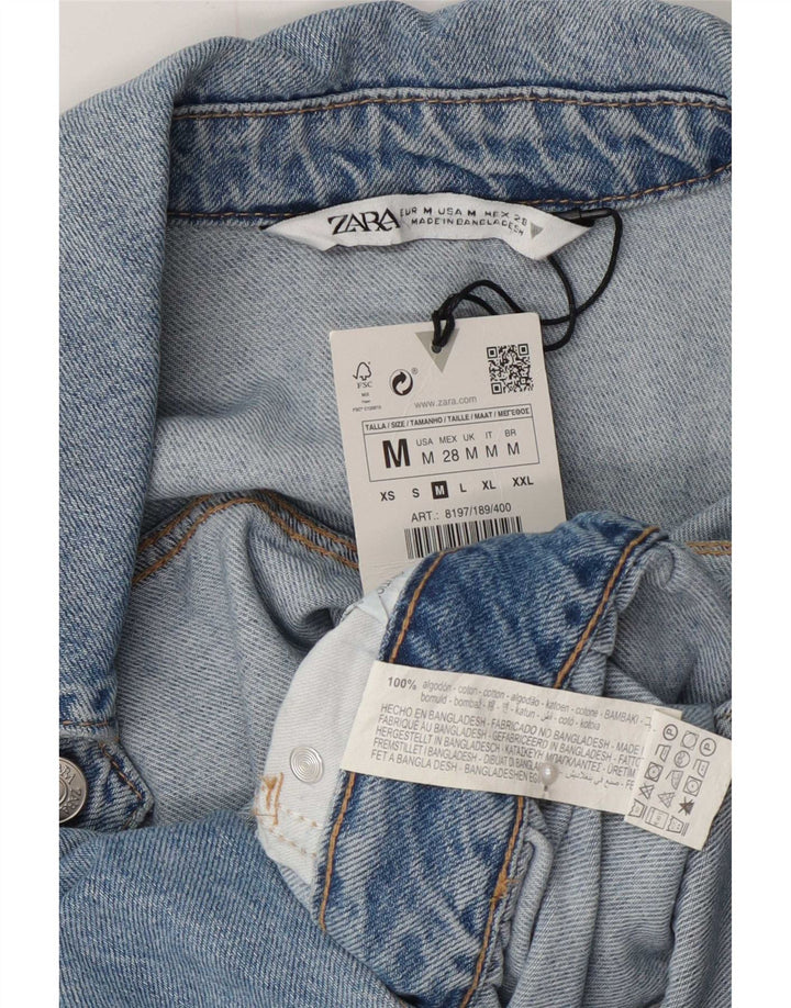Zara Damen Denim Playsuit UK 12 Mittelblaue Baumwolle
