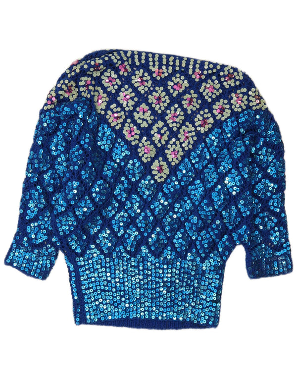 Vintage Damen Pullover mit U-Boot-Ausschnitt, UK 12, mittelblau, Argyle/Diamant