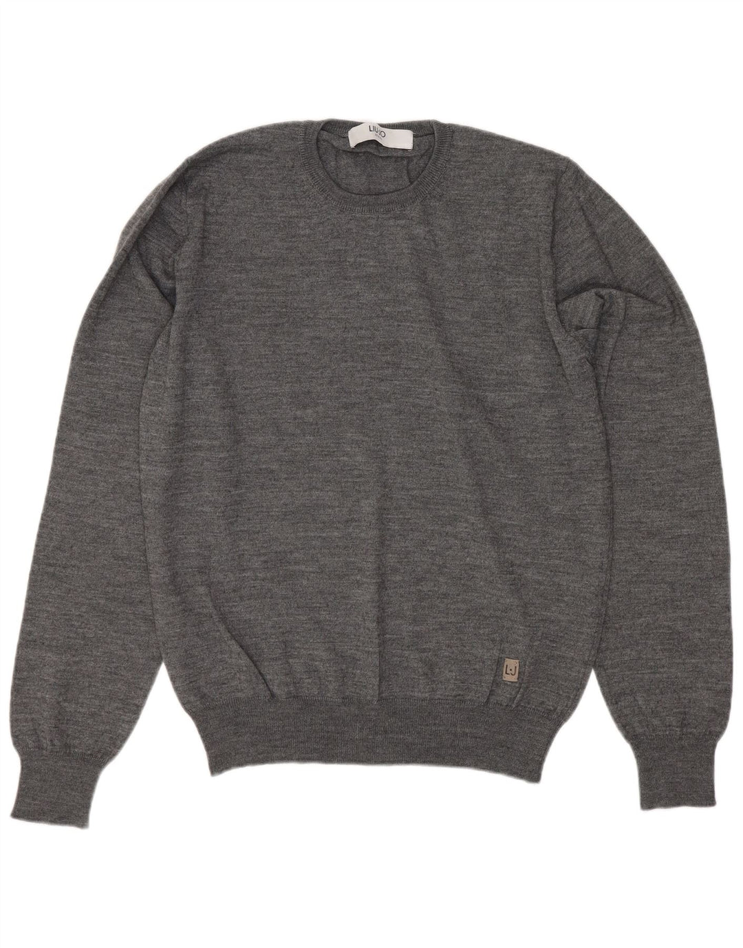 Liu Jo Damen-Pullover mit Rundhalsausschnitt, Gr. 10, Größe S, graue Schurwolle