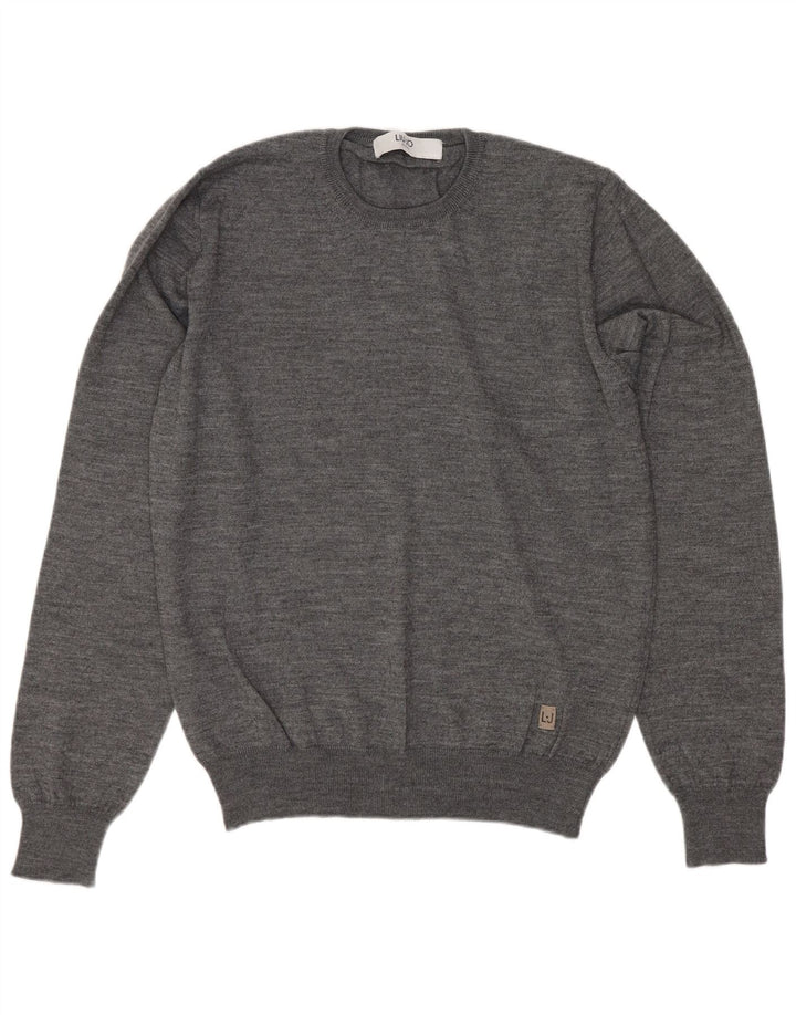 Liu Jo Damen-Pullover mit Rundhalsausschnitt, Gr. 10, Größe S, graue Schurwolle