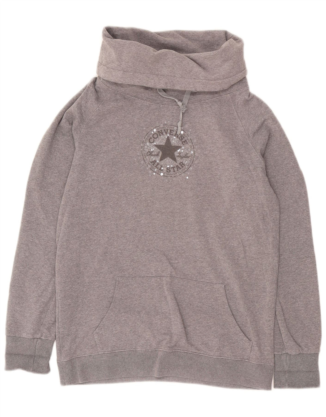 Converse Damen Grafik-Sweatshirt-Pullover UK 10 Small Grau gefleckte Baumwolle