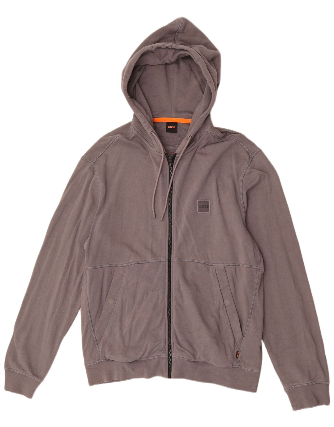 Hugo Boss Herren-Kapuzenpullover mit Reißverschluss, groß, graue Baumwolle