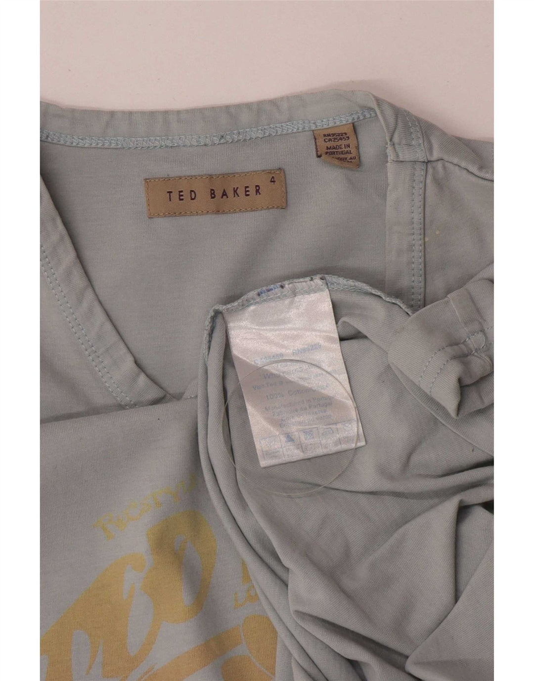 Ted Baker Herren-T-Shirt mit Grafik, Größe 4, groß, aus blauer Baumwolle