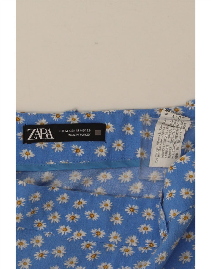 Zara Damen Minirock Medium W28 Viskose mit blauem Blumenmuster