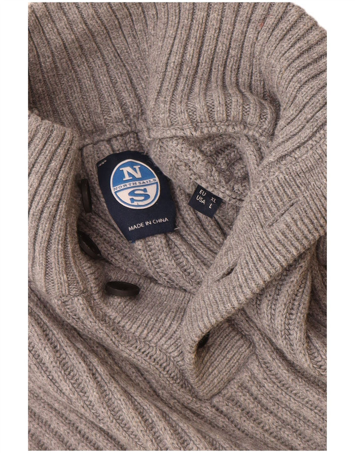 North Sails Herren-Pullover mit Knopfkragen, XL, graue Baumwolle