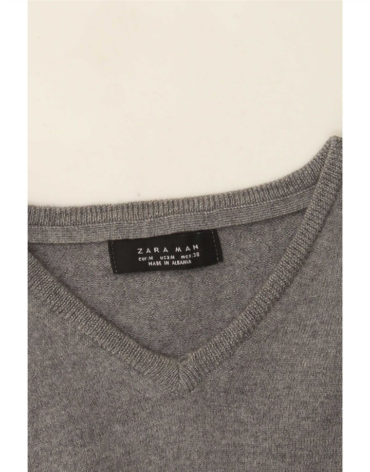 Zara Herren Pullover mit V-Ausschnitt Mittelgrau