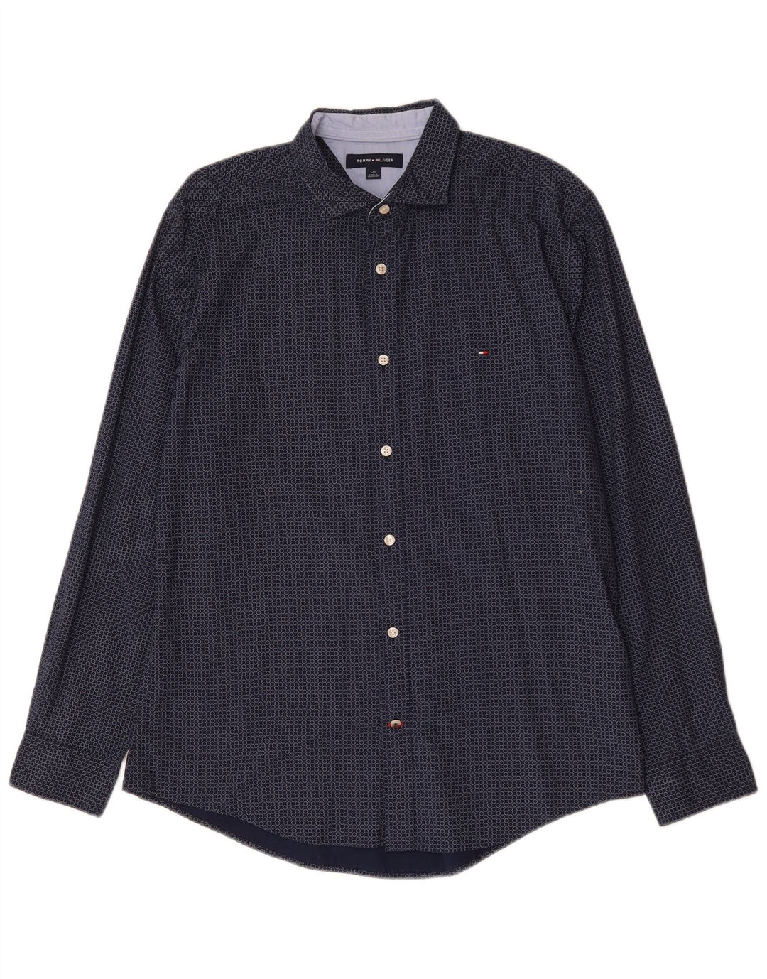TOMMY HILFIGER Herrenhemd Große marineblau gepunktete Baumwolle