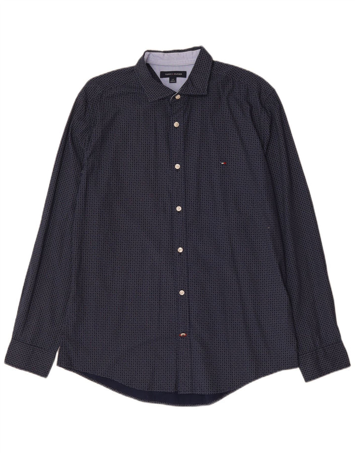 TOMMY HILFIGER Herrenhemd Große marineblau gepunktete Baumwolle