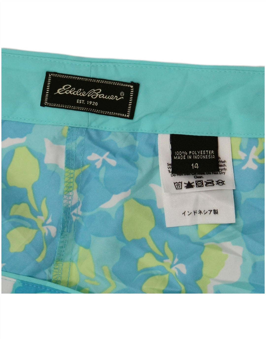 EDDIE BAUER Damen Badeshorts US 14 XL Blaues Blumenmuster Polyester