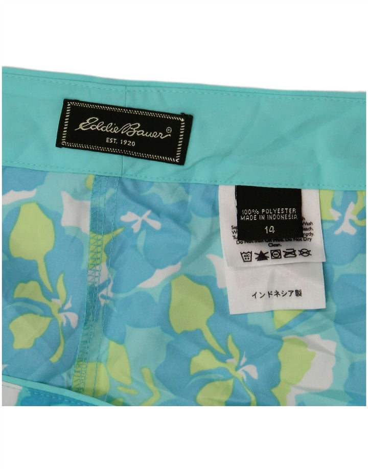 EDDIE BAUER Damen Badeshorts US 14 XL Blaues Blumenmuster Polyester