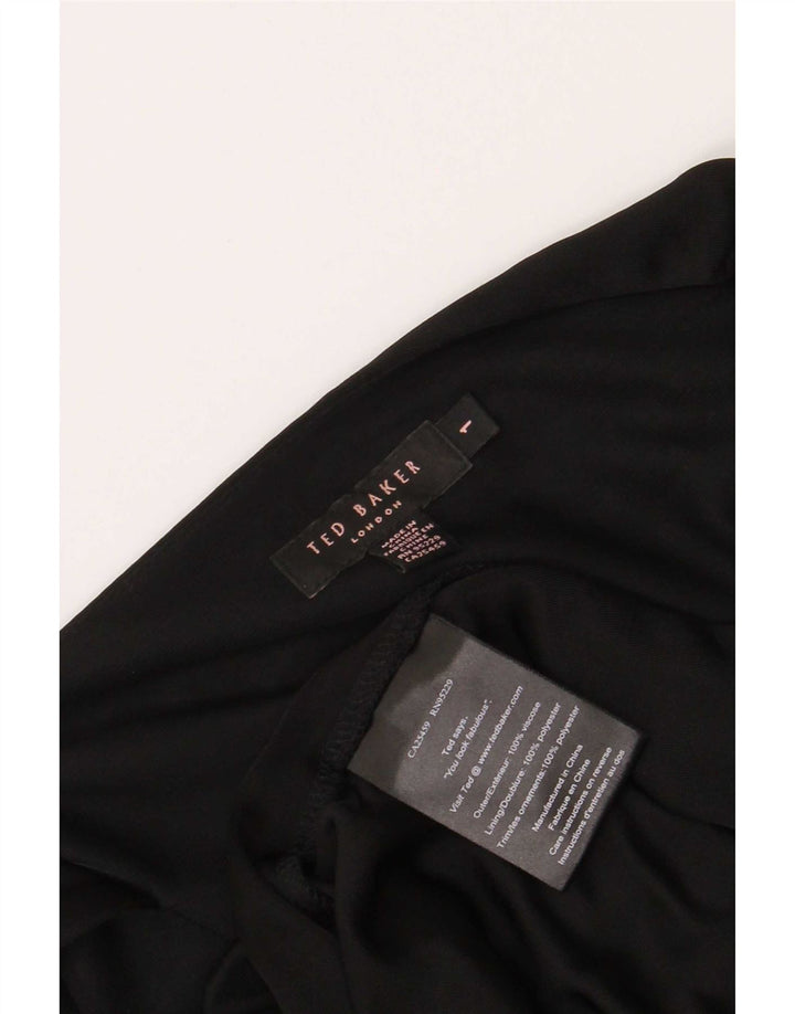 Ted Baker Damen-A-Linien-Kleid, Größe 1, XS, schwarzes Blumenmuster, Polyester
