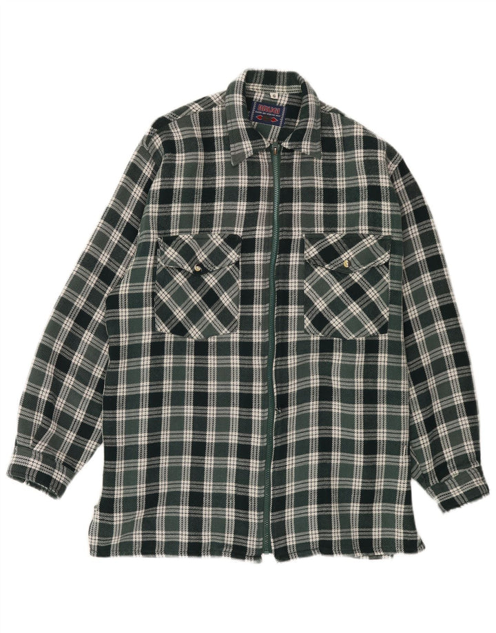 Brugi Herren-Overshirt mit durchgehendem Reißverschluss, Flanellhemd, klein, grün kariert, Acryl