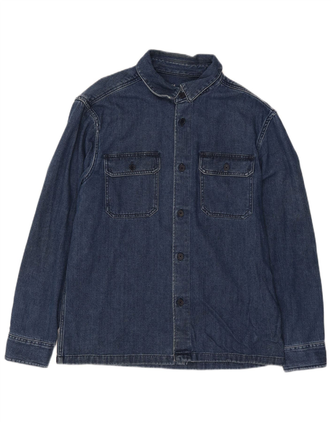 Marks & Spencer Herren-Overshirt-Jeanshemd, groß, blau, Baumwolle, klassisch