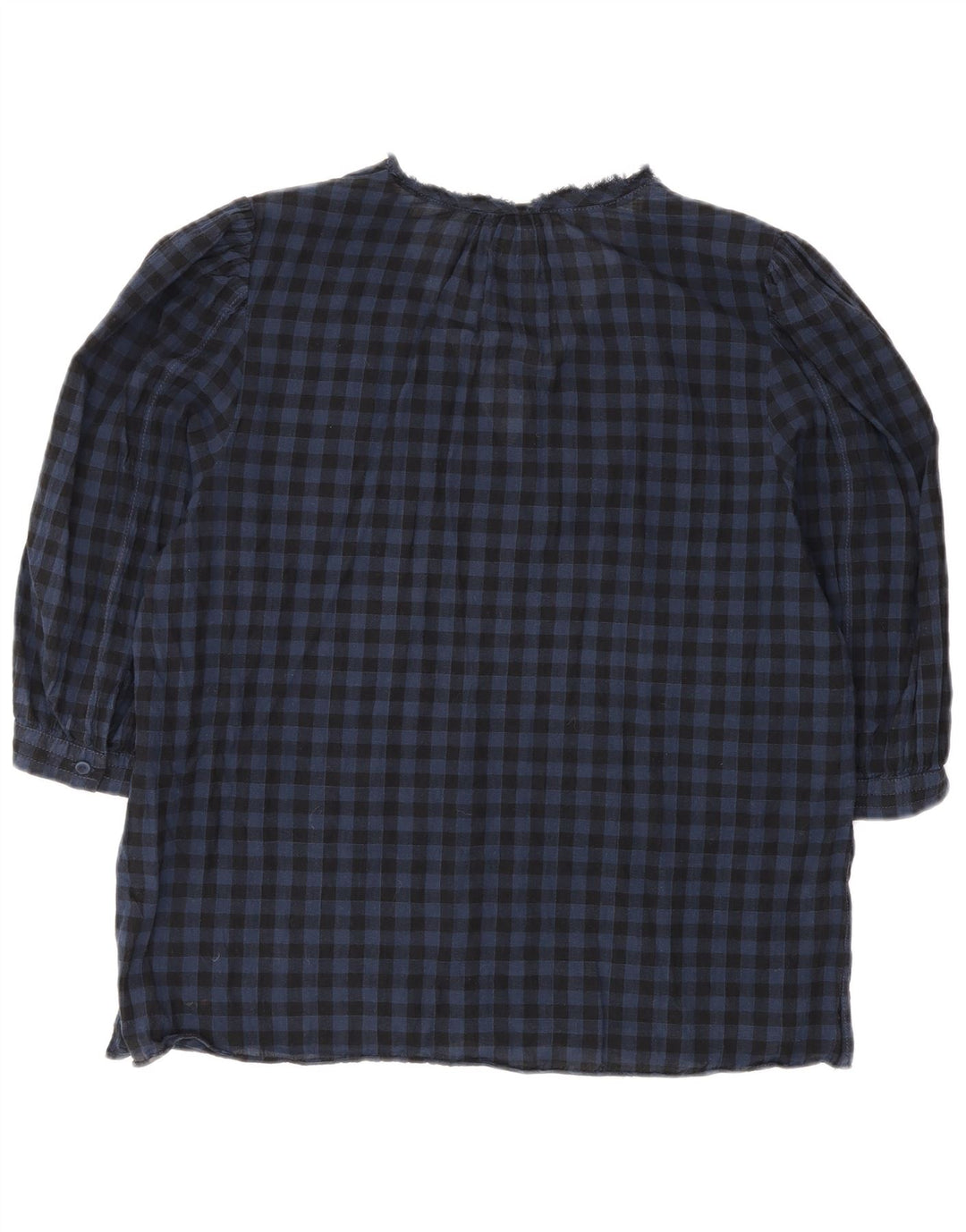 Jigsaw Damen-Blusenoberteil mit 3/4-Ärmeln, UK-Größe 12, mittelblaue Gingham-Baumwolle