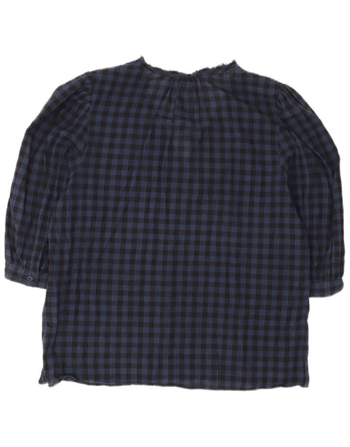 Jigsaw Damen-Blusenoberteil mit 3/4-Ärmeln, UK-Größe 12, mittelblaue Gingham-Baumwolle