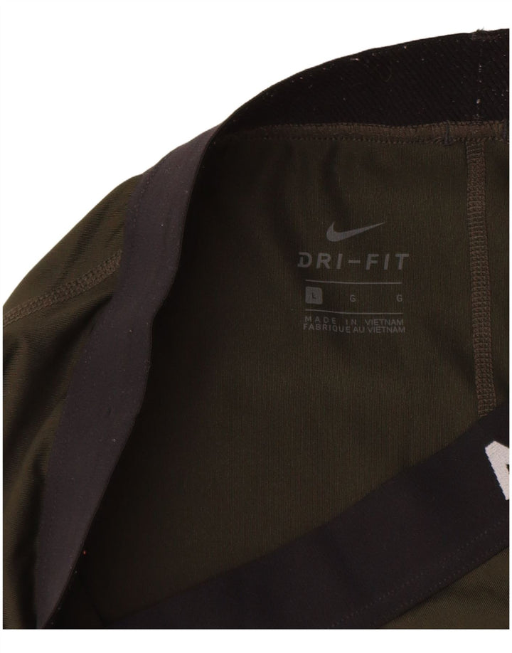 NIKE Womens Dri Fit Graphic Leggings UK 14 Large Khaki Polyester