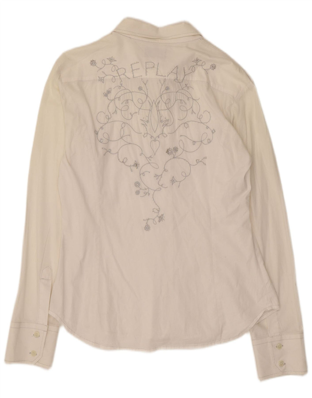 Replay Womens Graphic Shirt UK 14 Großes weißes Blumenmuster