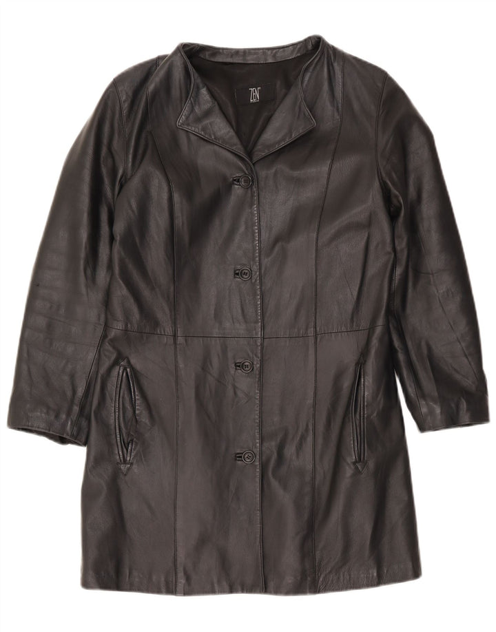 Zen Damen Ledermantel IT 42 Mittelschwarzes Leder