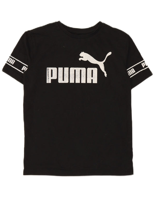 PUMA Jungen T-Shirt mit Grafik, 13–14 Jahre, Größe L, schwarze Baumwolle