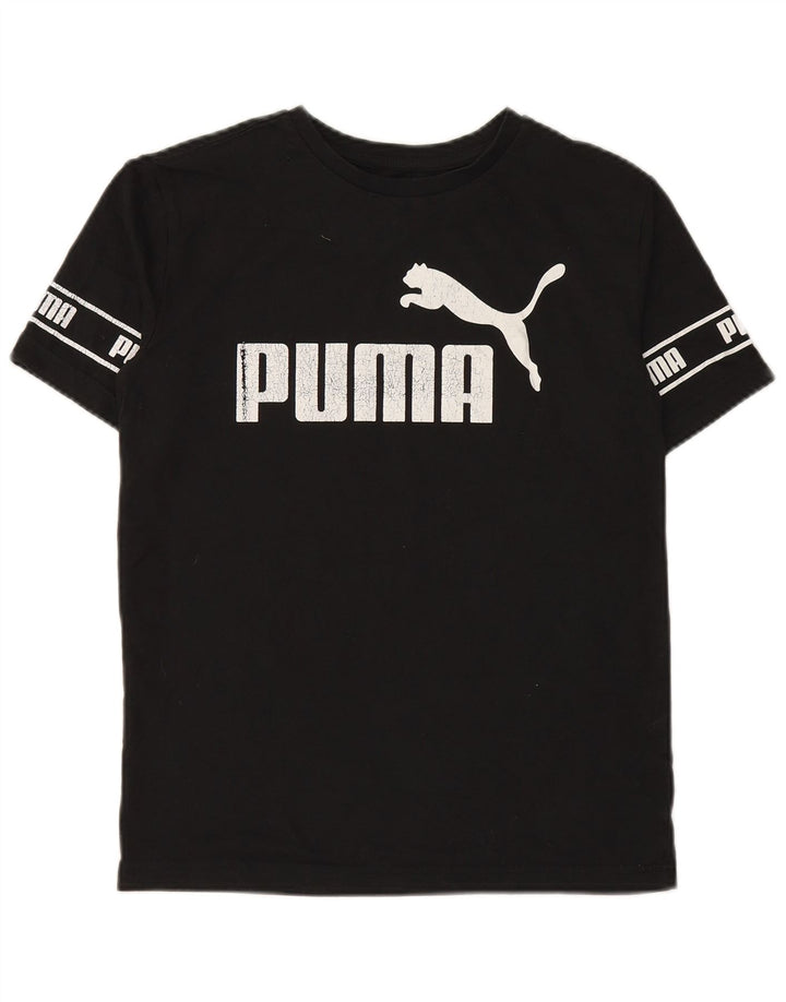 PUMA Jungen T-Shirt mit Grafik, 13–14 Jahre, Größe L, schwarze Baumwolle
