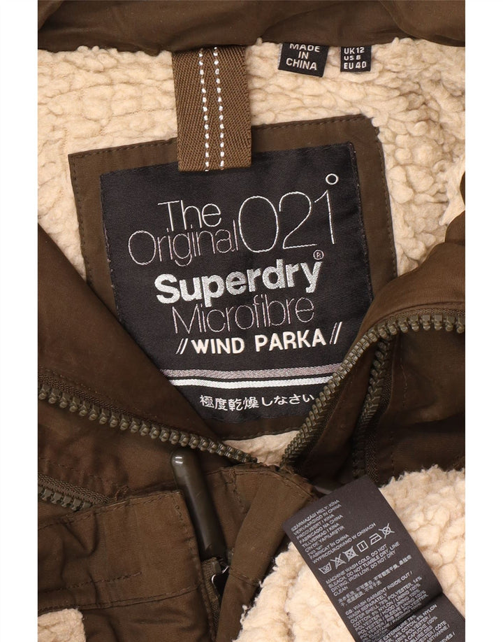 SUPERDRY Damen-Windbreakerjacke mit grafischer Kapuze, Gr. 12, mittleres Khaki