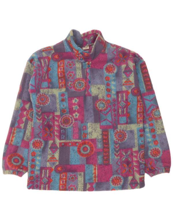 Vintage Herren-Fleecepullover mit Knopfkragen, XL, mehrfarbig, geometrisch, Polyester