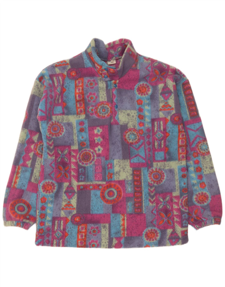 Vintage Herren-Fleecepullover mit Knopfkragen, XL, mehrfarbig, geometrisch, Polyester