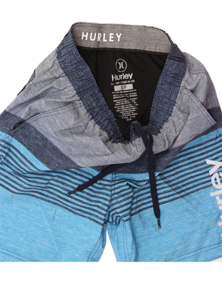 HURLEY Mens Graphic Swimming Shorts Small  Blue Striped Polyester Vintage Hurley and Second-Hand Hurley from Messina Hembry 