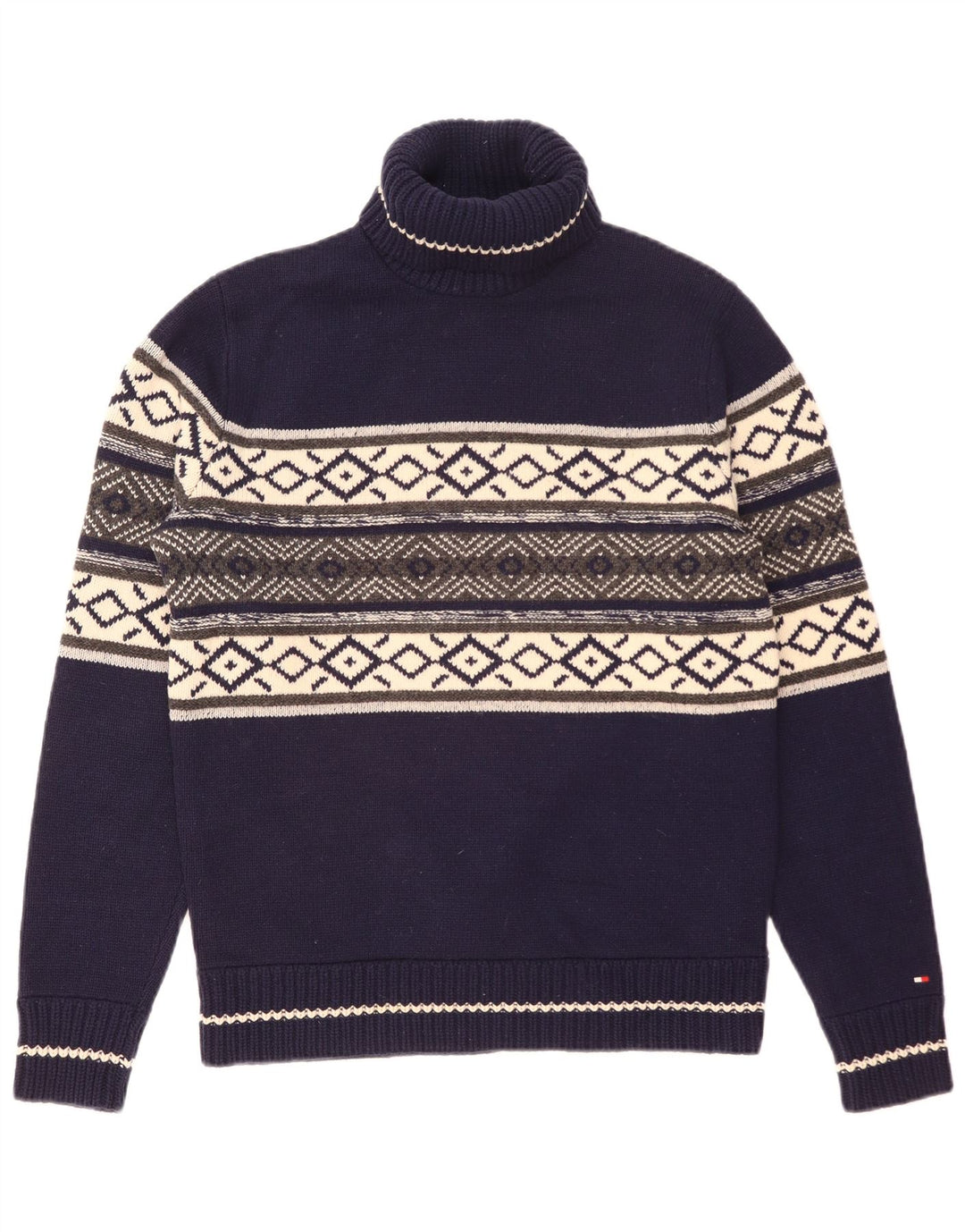 Tommy Hilfiger Rollkragenpullover für Herren, mittleres Marineblau, Fair Isle-Muster