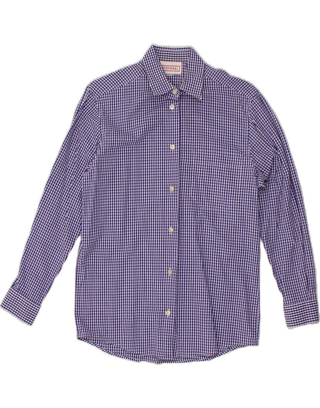 STEFANEL Womens Shirt UK 10 Small Navy Blue Gingham Vintage Stefanel and Second-Hand Stefanel from Messina Hembry 
