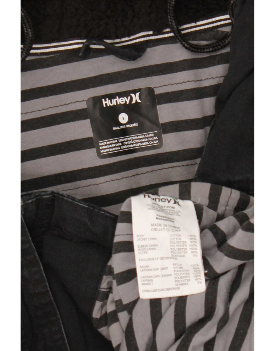 Hurley Herren-Parka mit Kapuze, UK 36, Größe S, schwarze Baumwolle