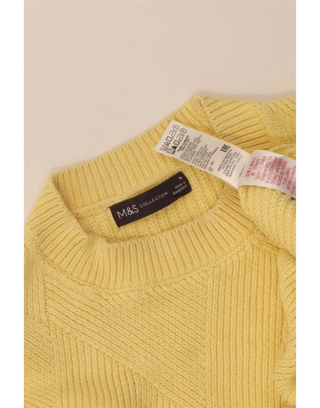 Marks & Spencer Damen-Pullover mit Rundhalsausschnitt, UK 14, mittelgelbe Baumwolle