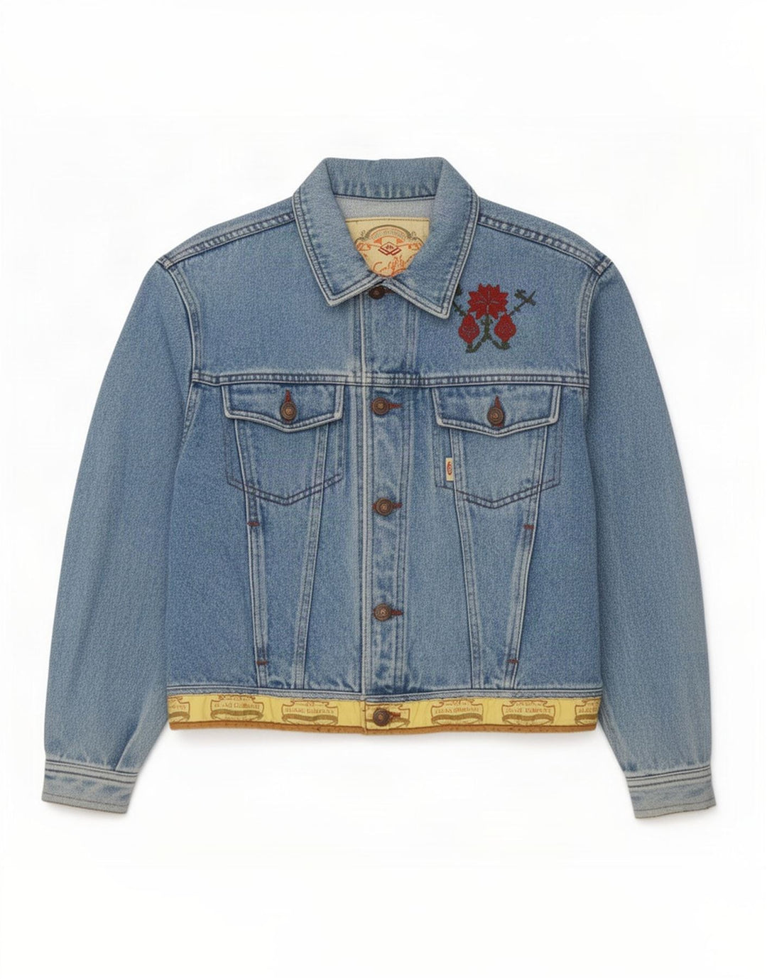 Vintage Herren Jeansjacke UK 14 Mittelblau geblümt