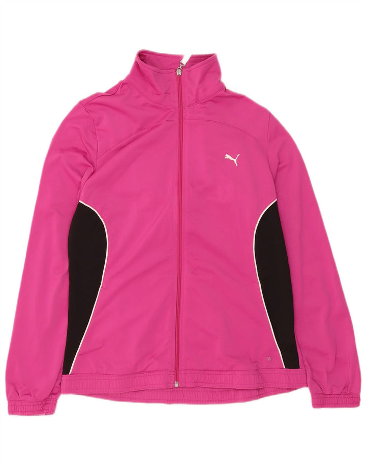 Puma Damen-Trainingsanzug-Top-Jacke, UK 16, großes rosafarbenes Farbblock-Polyester